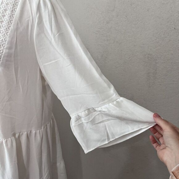 BMJL Swim Cover Up Mini Dress Women Size M White Boho NWT Beachy 3/4 Sleeve - Picture 5 of 7